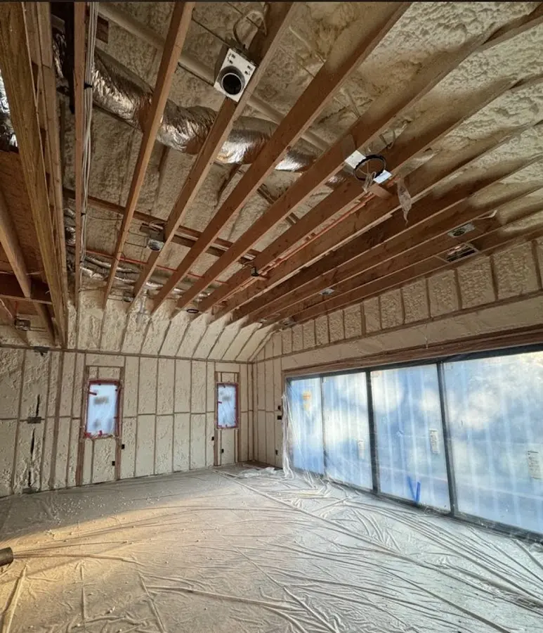 Interior walls and ceiling insulated with spray foam during new construction in Prosser